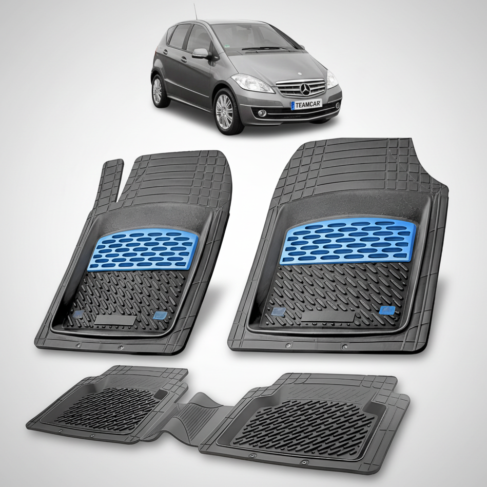 Set of car floor mats with a car in the background