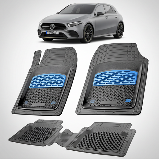 Set of car floor mats with a Mercedes-Benz car in the background