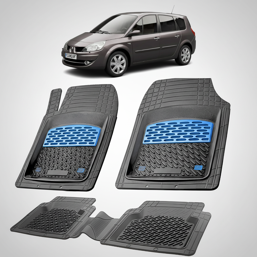 Set of car floor mats with a car in the background
