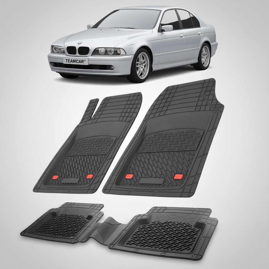 Covorase Auto TEAMCAR® Tip Tavita pentru BMW Seria 5 E39 1995-2003, Compatibile Universal, Negru, Set Complet Față-Spate