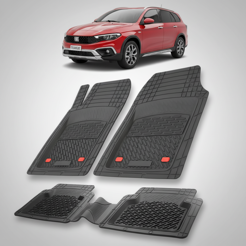 Covorase auto tip tavita dedicate pentru Covorase Fiat Tipo Compatibile Egea Cross Wagon 2021-2026 | Red - cauciuc antiderapant, usor de curatat