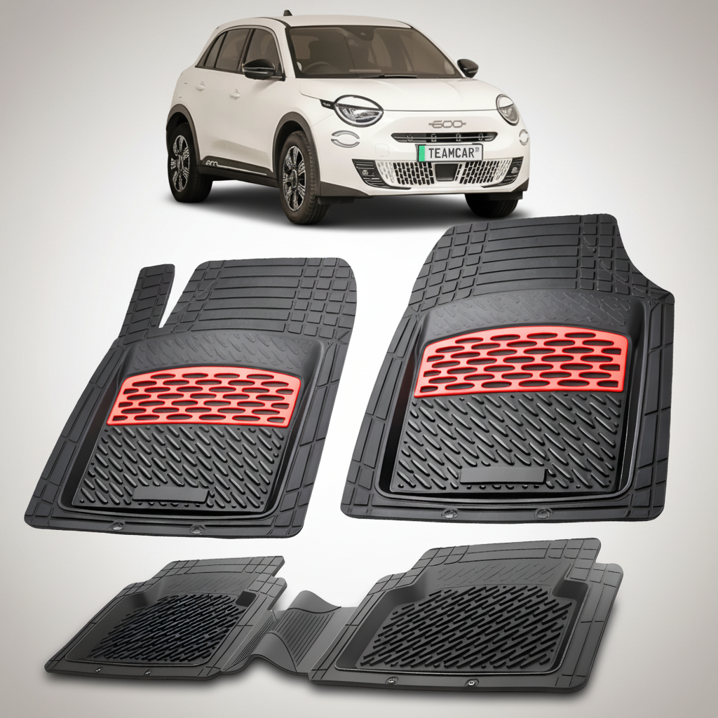 Covorase auto tip tavita dedicate pentru Covorase Fiat 600e Compatibile 2023-2026 | Red - cauciuc antiderapant, usor de curatat