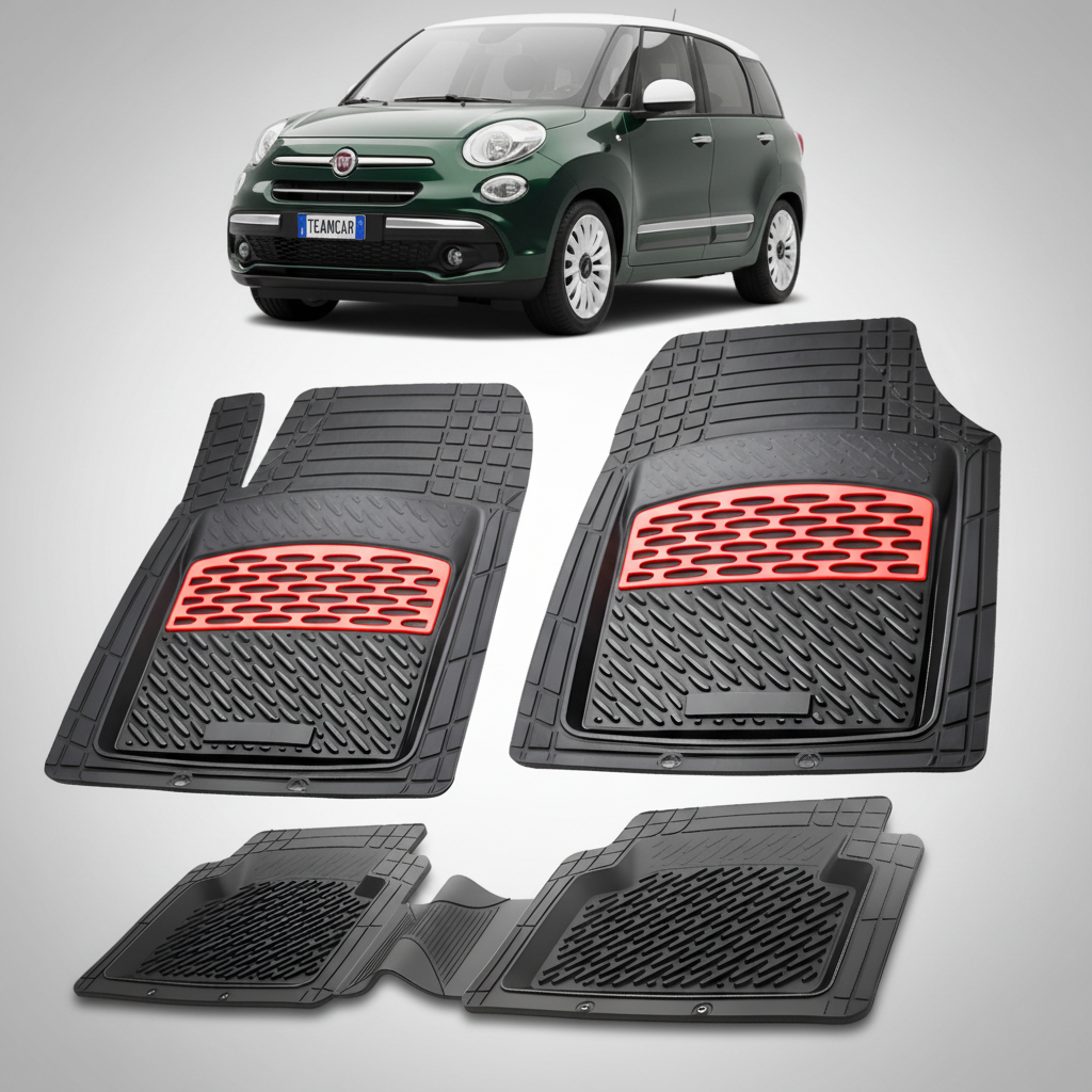 Covorase auto tip tavita pentru Covorase Fiat 500L Wagon Facelift Compatibile 2017-2021 | Red - cauciuc antiderapant, usor de curatat