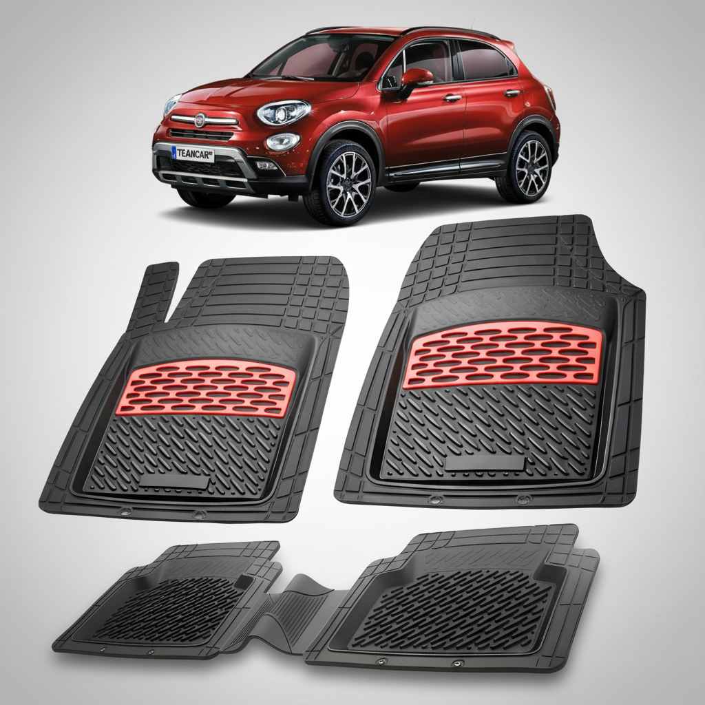 Covorase auto pentru Covorase Fiat 500X Facelift Compatibile 2018-2023 | Roșu- cauciuc antiderapant, usor de curatat