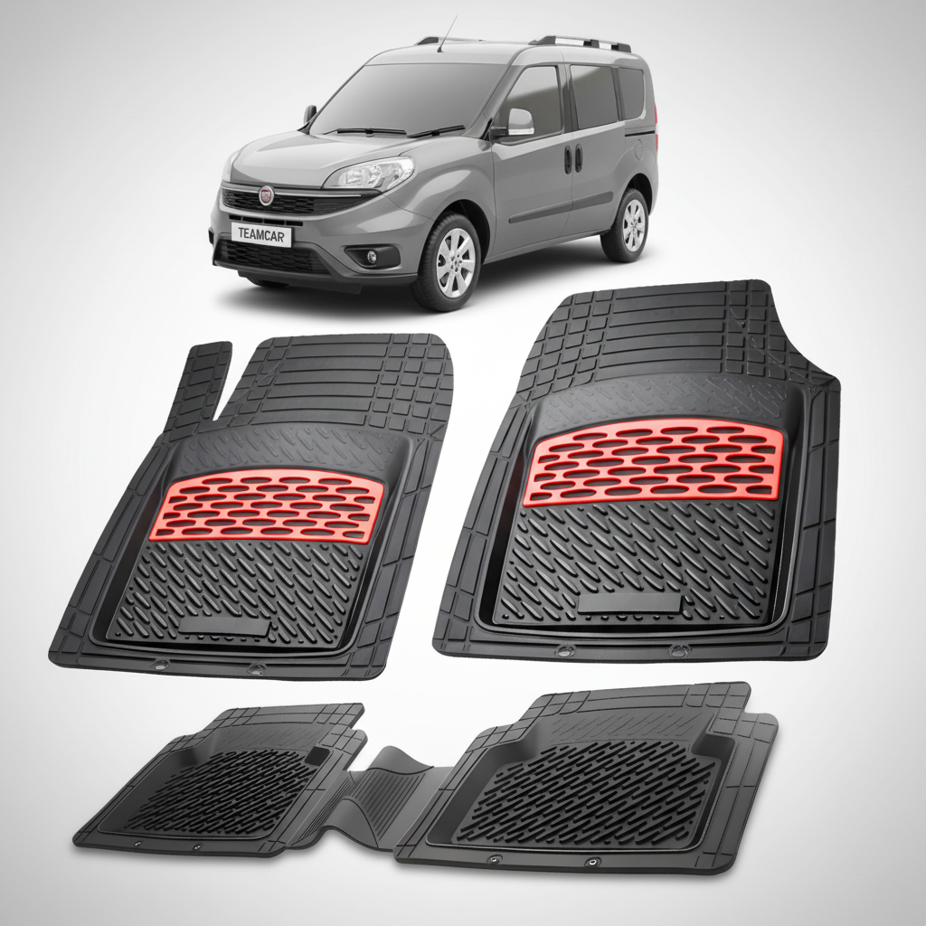 Covorase auto tip tavita dedicate pentru Fiat Doblo Facelift MPV 263 Compatibile 2015-2022 | Red - cauciuc antiderapant, usor de curatat
