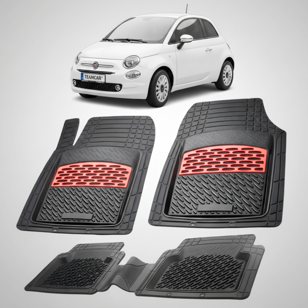 Covorase auto tip tavita pentru Covorase Fiat 500 Hatchback Facelift Compatibile 2015-2024 | Red - cauciuc antiderapant, usor de curatat