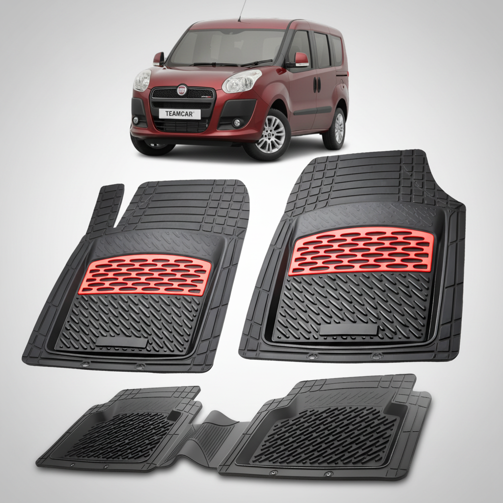 Covorase auto tip tavita dedicate pentru Fiat Doblo MPV 263 Compatibile 2010-2015 | Red - cauciuc antiderapant, usor de curatat