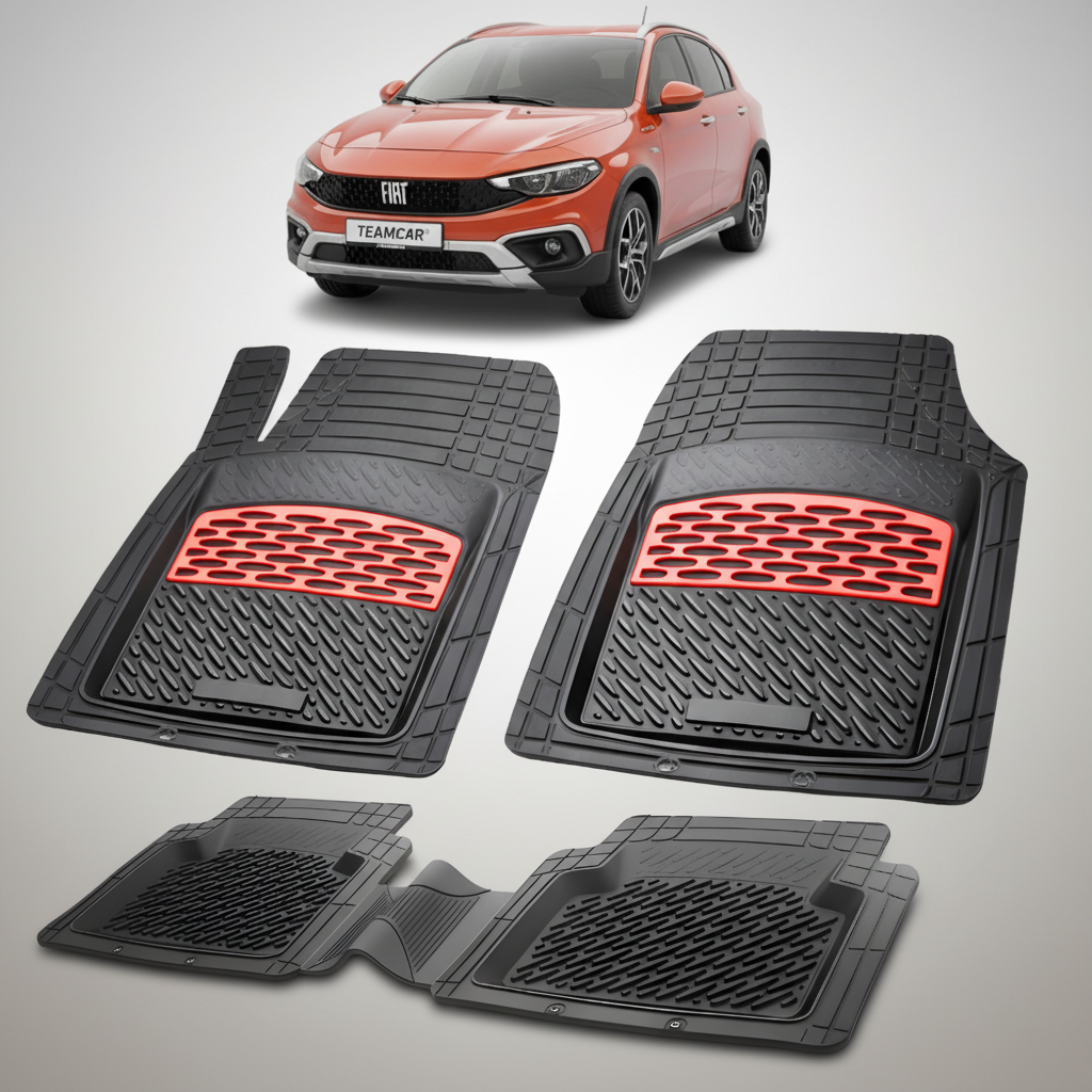 Covorase auto tip tavita dedicate pentru Covorase Fiat Tipo Compatibile Egea Cross (Hatchback) 2020-2026 | Red - cauciuc antiderapant, usor de curatat