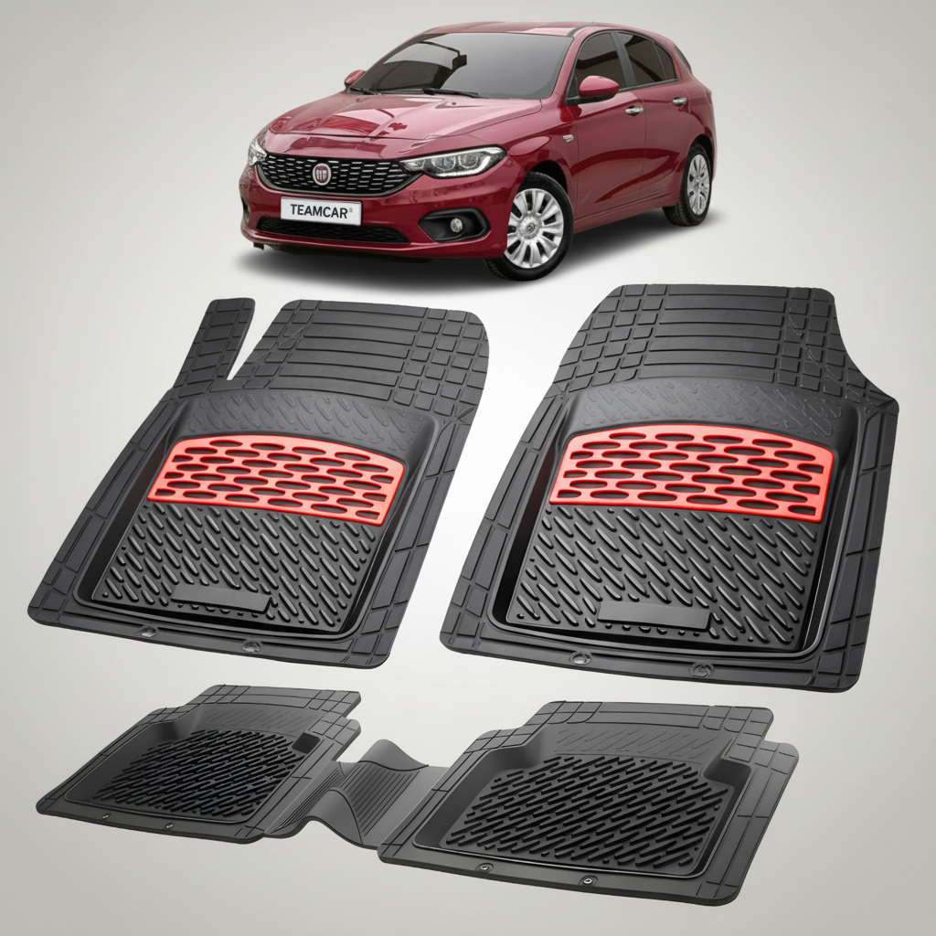 Covorase auto tip tavita dedicate pentru Fiat Tipo Egea Hatchback 2016-2020 | Red - cauciuc antiderapant, usor de curatat