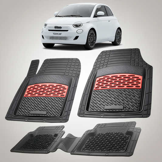 Covorase auto pentru Covorase Fiat 500 Hybrid Compatibile 2020-2024 | Red - cauciuc antiderapant, usor de curatat