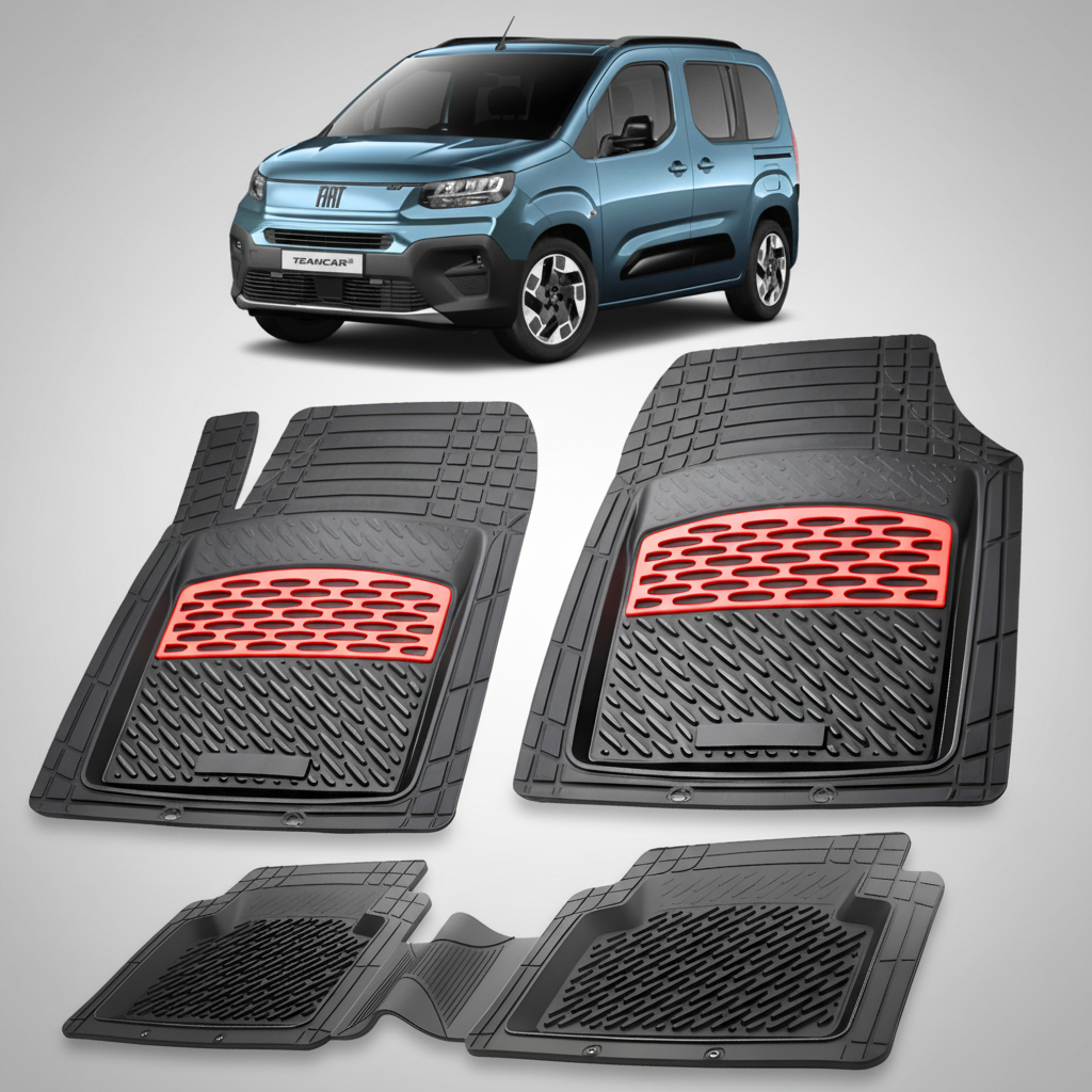 Covorase auto tip tavita dedicate pentru Fiat Doblo III K9 MPV Compatibile 2022-2026 | Red - cauciuc antiderapant, usor de curatat