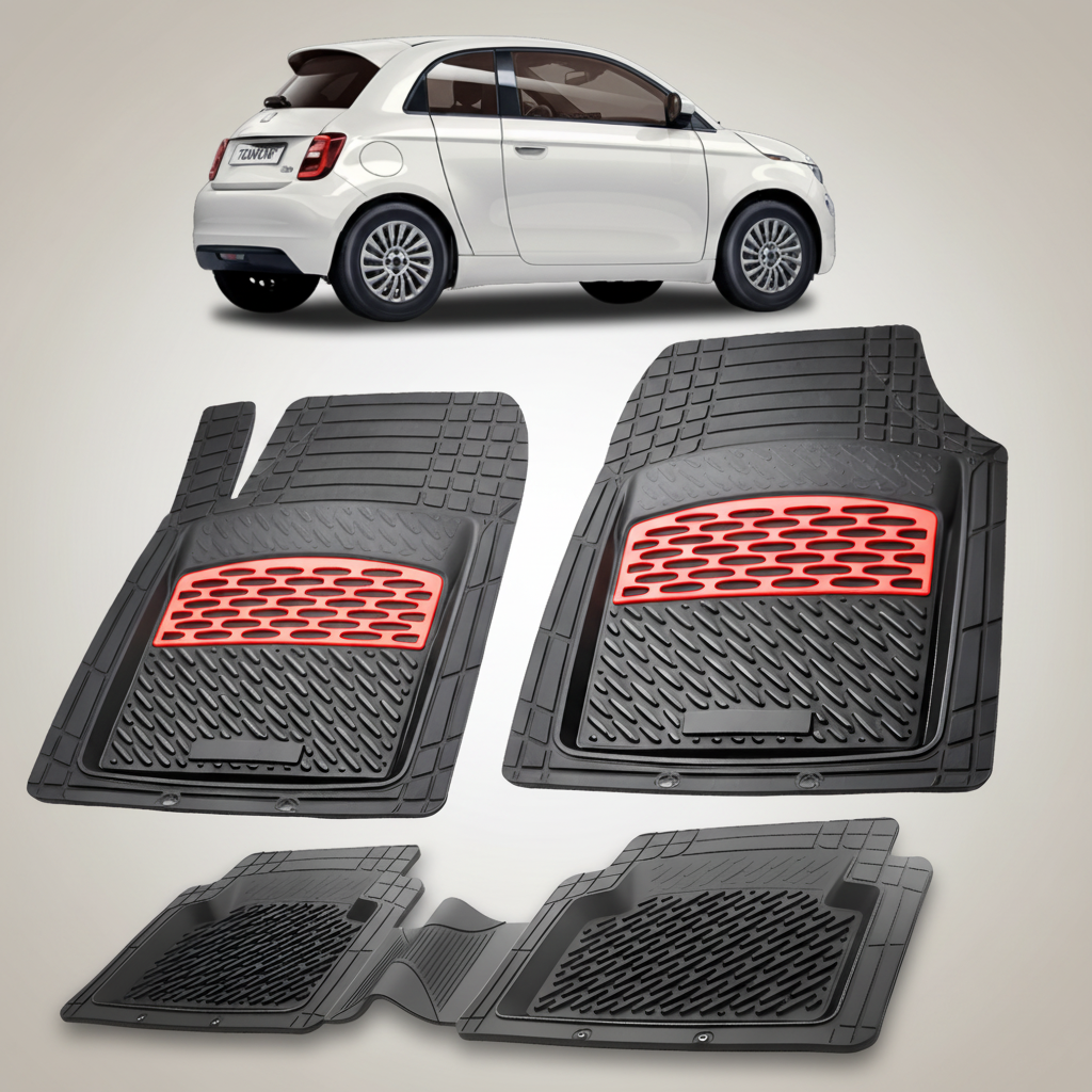 Covorase auto tip tavita dedicate pentru Fiat 500e 3+1 Compatibile 2020+ | Red - cauciuc antiderapant, usor de curatat