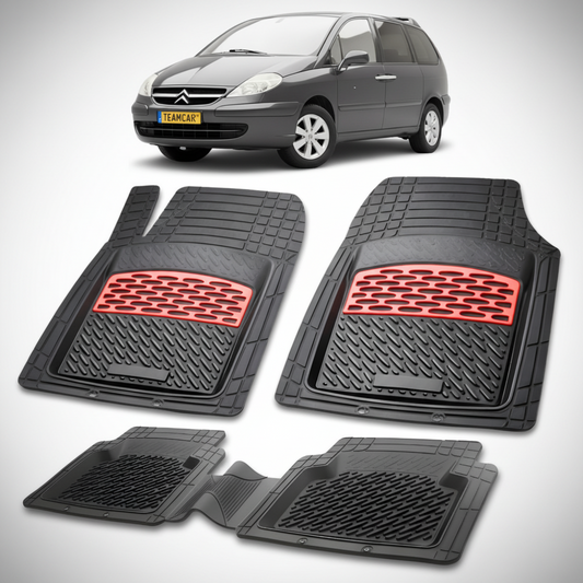 set de covorase din cauciuc negre cu accente rosii cu o un citroen c8 generatia i gri in fundal