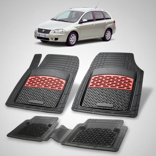 set de covorase din cauciuc negre cu accente rosii cu un fiat croma station wagon gri in fundal