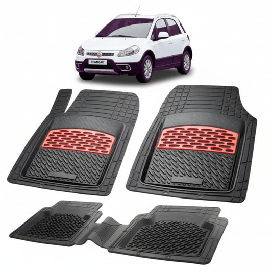 set de covorase din cauciuc negre cu accente rosii cu un fiat sedici suv facelift alb in fundal