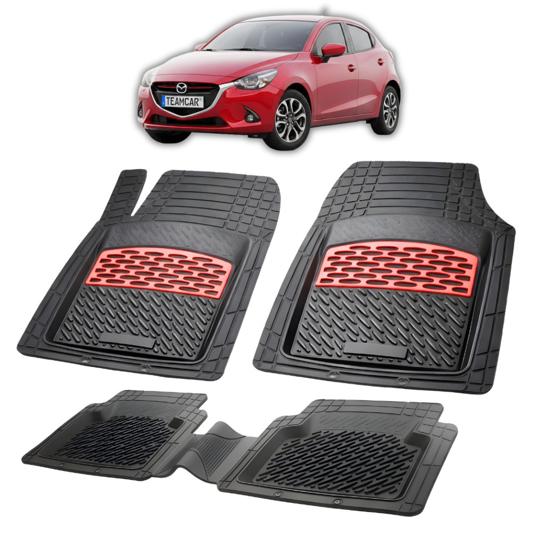 TeamCar® Car Mats Tray Type Compatible Mazda 2 Generation III (2014–2022) Black Durable Material