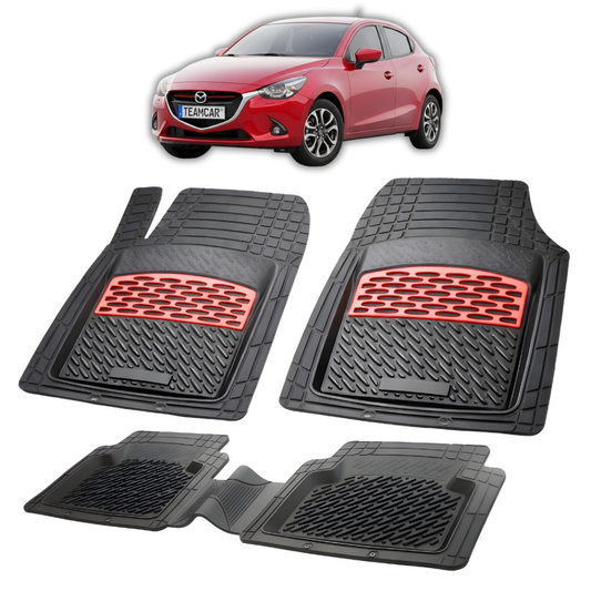 TeamCar® Car Mats Tray Type Compatible Mazda 2 Generation III (2014–2022) Black Durable Material