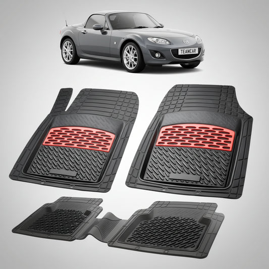 set de covorase din cauciuc negre cu accente rosii cu o mazda mx-5 nc facelift hard top(rc) gri metalizat in fundal