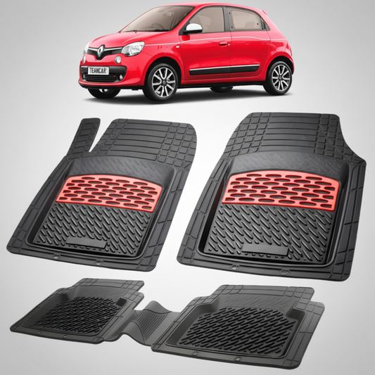 set de covorase din cauciuc negre cu accente rosii cu renault twingo iii 1 hatchback rosie in fundal