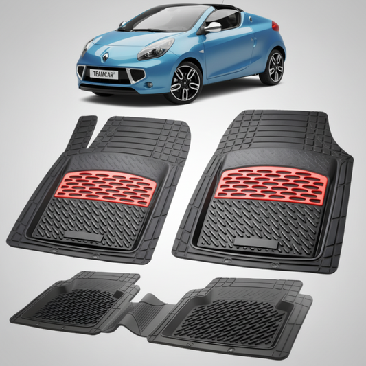 set de covorase din cauciuc negre cu accente rosii cu renault wind roadster/coupe cabrio albastra in fundal