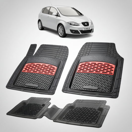 set de covorase din cauciuc negre cu accente rosii cu o un seat altea mpv facelift gri  in fundal