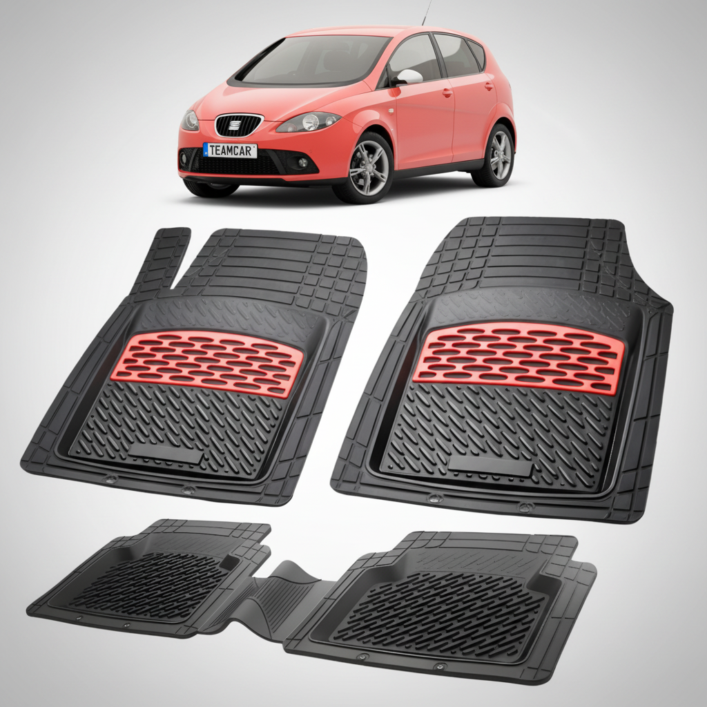 set de covorase din cauciuc negre cu accente rosii cu o un seat altea mk1 mpv rosu in fundal