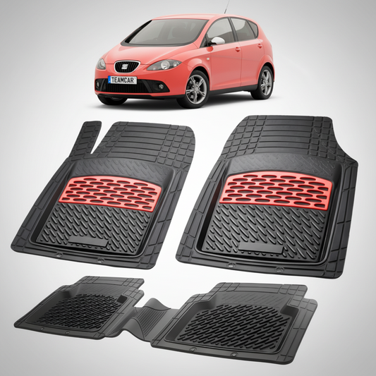 set de covorase din cauciuc negre cu accente rosii cu o un seat altea mk1 mpv rosu in fundal
