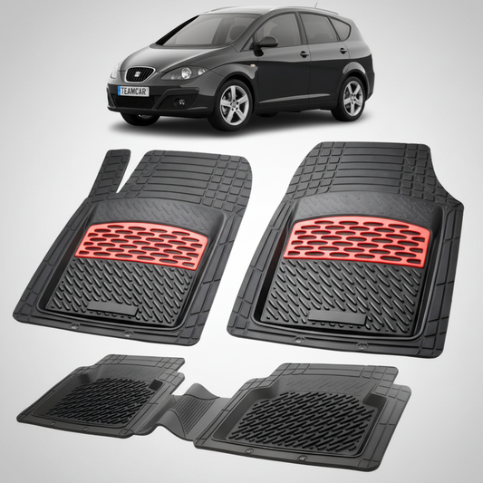set de covorase din cauciuc negre cu accente rosii cu o un seat altea xl mpv negru in fundal