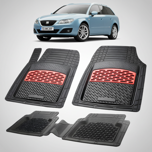 set de covorase din cauciuc negre cu accente rosii cu o un seat exeo st/combi albastru deschis in fundal