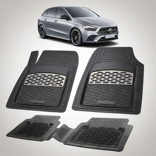 Set of car floor mats with a Mercedes-Benz car in the background