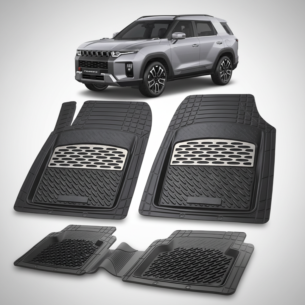 Set de covorașe auto negre cu un SUV  torres argintiu în fundal