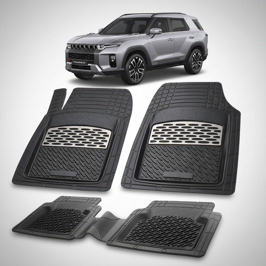 Set de covorașe auto negre cu un SUV  torres argintiu în fundal