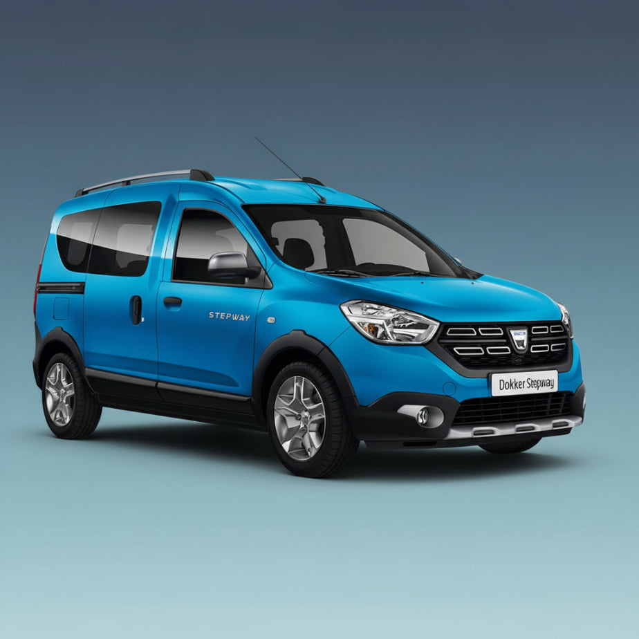 Blue Dacia Stepway car on a gray background
