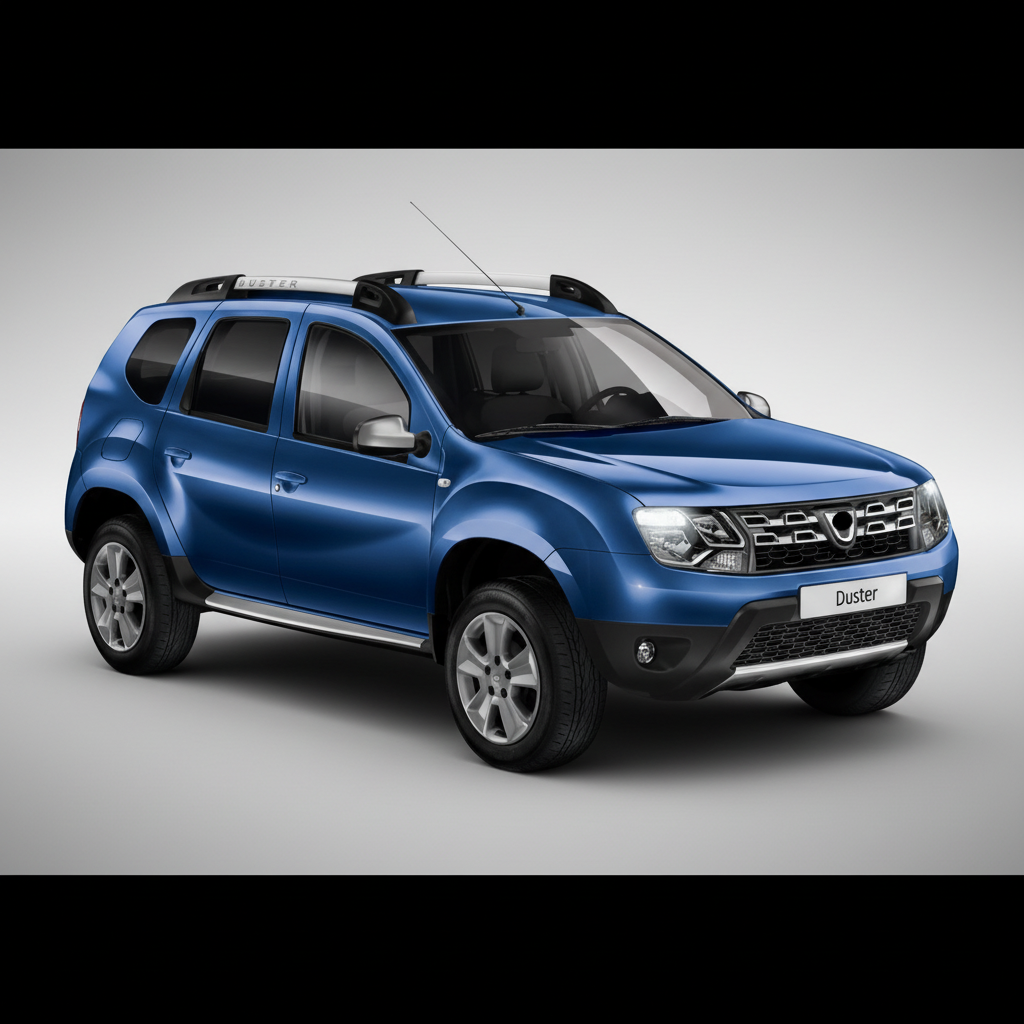 Blue Dacia Duster SUV on a white background