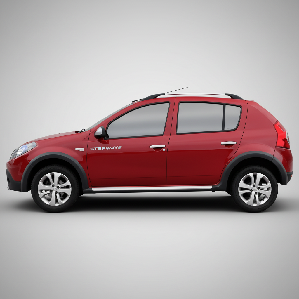 Red car with 'Stepway' badge on a black background