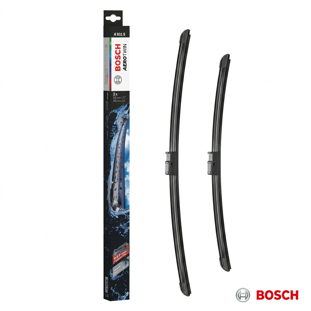 Set de două ștergătoare Bosch Aerotwin A931S, 550 + 450 mm, alături de ambalaj