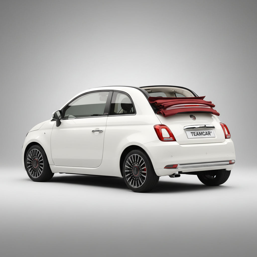 Fiat 500C (Cabrio) Facelift alb pe fundal gri.