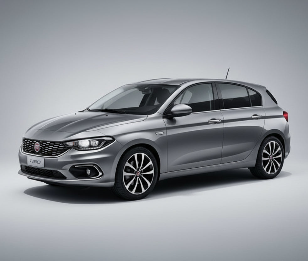 Silver Fiat Egea Hatchback 2015-2025 on a white background
