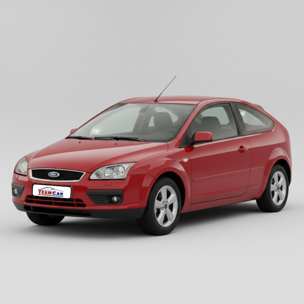 Red Ford Focus II 2004–2008 3 usi on a white background