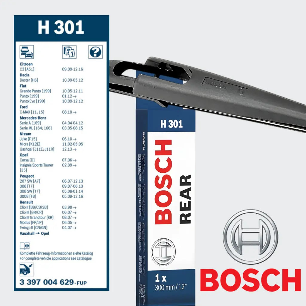 Covorase auto tip tavita dedicate pentru Ștergător Lunetă Mercedes-Benz Series A [169] (04.04–06.12) | Bosch Rear H301 - cauciuc antiderapant, usor de curatat