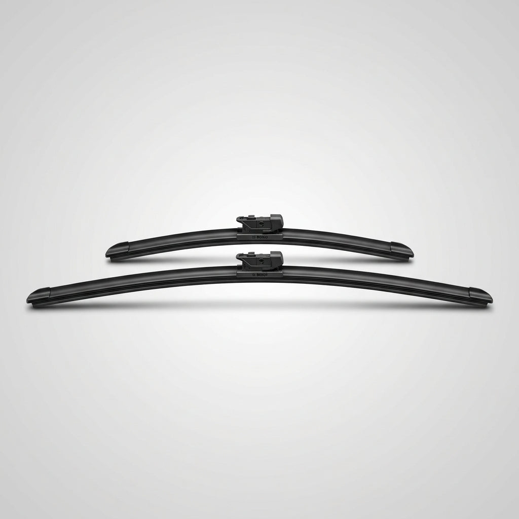Două lamele Bosch Aerotwin A538S cu adaptoare centrale, vedere frontală