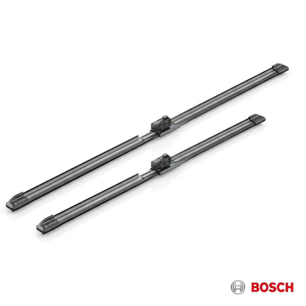 Două lamele Bosch Aerotwin A725S cu adaptoarele vizibile