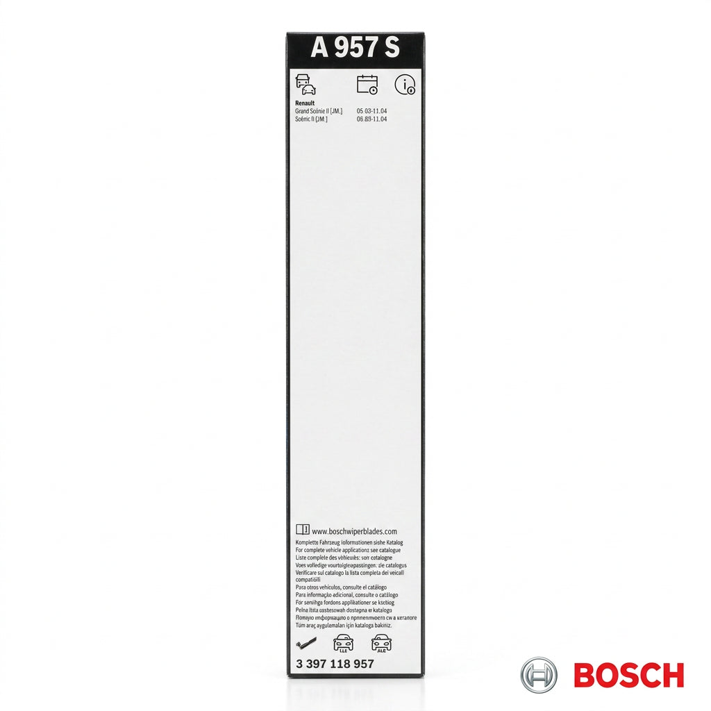 Eticheta setului Bosch Aerotwin A957S cu aplicațiile compatibile
