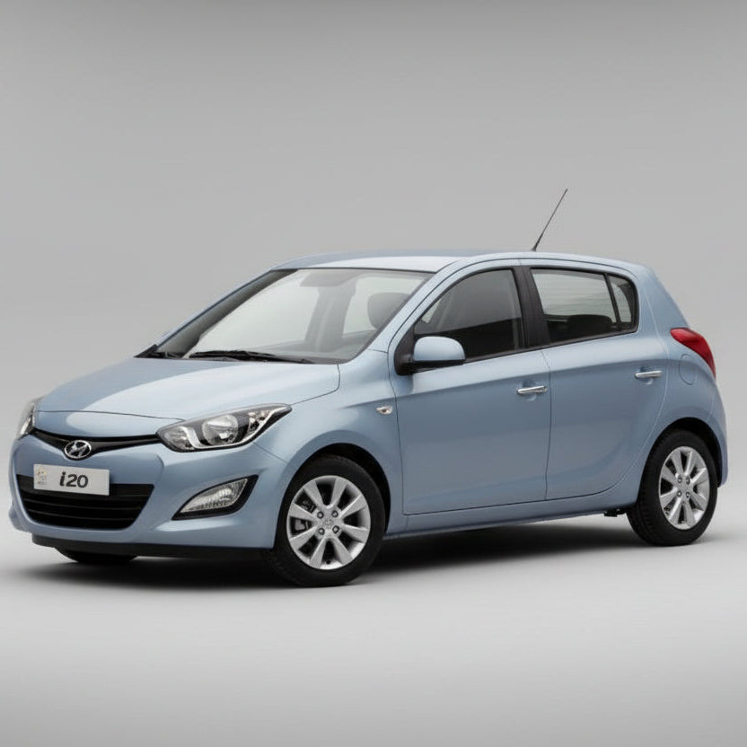 Small blue Hyundai i20 I (2008–2014)on a gray background