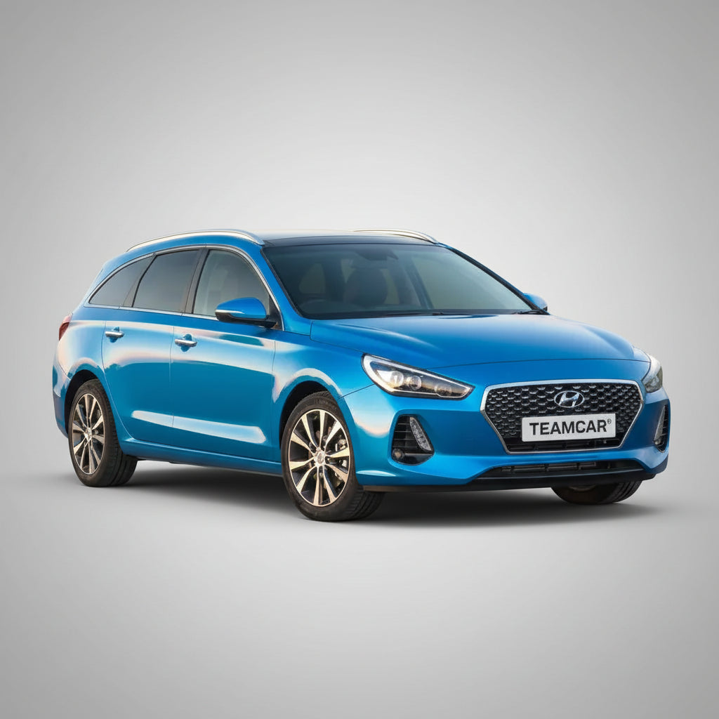 Blue Hyundai car on a white background