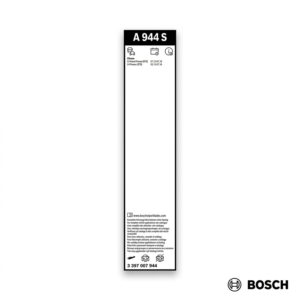 Eticheta setului Bosch Aerotwin A944S cu aplicațiile compatibile