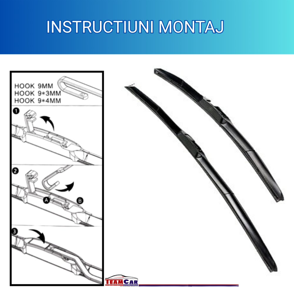 Car wiper blades with installation instructions on a white background