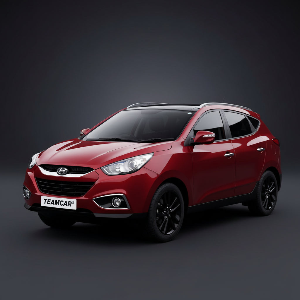 Red Hyundai car on a dark gray background