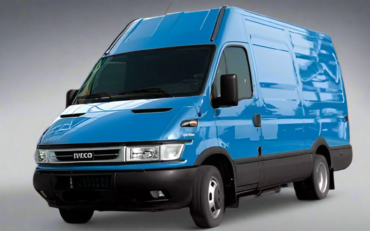 Blue Iveco van on a road