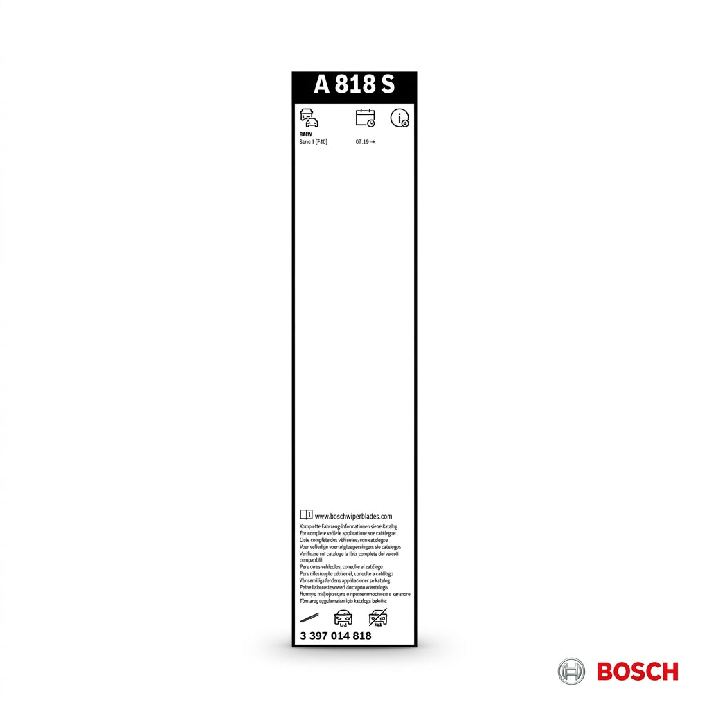Eticheta ambalajului Bosch A818S cu aplicația BMW Seria 1 F40